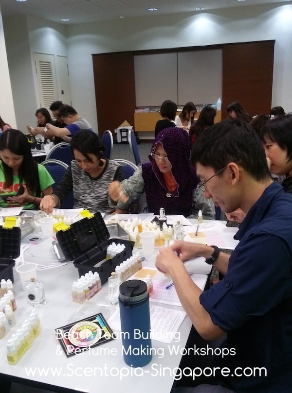 corporate team event in singapore with aroma crafting