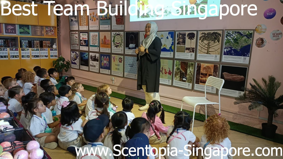 teacher showing benefits of sense of smell at scentopia singapore