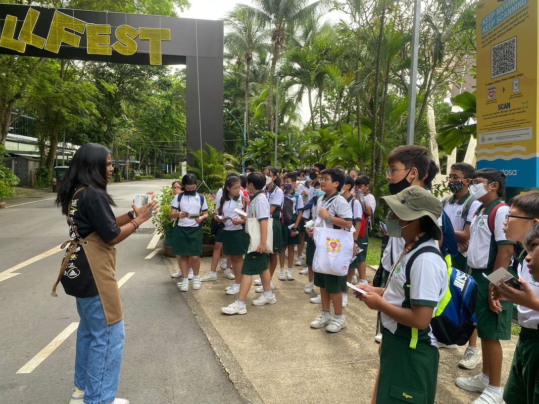 students learning about scents of rainforest of sentosa