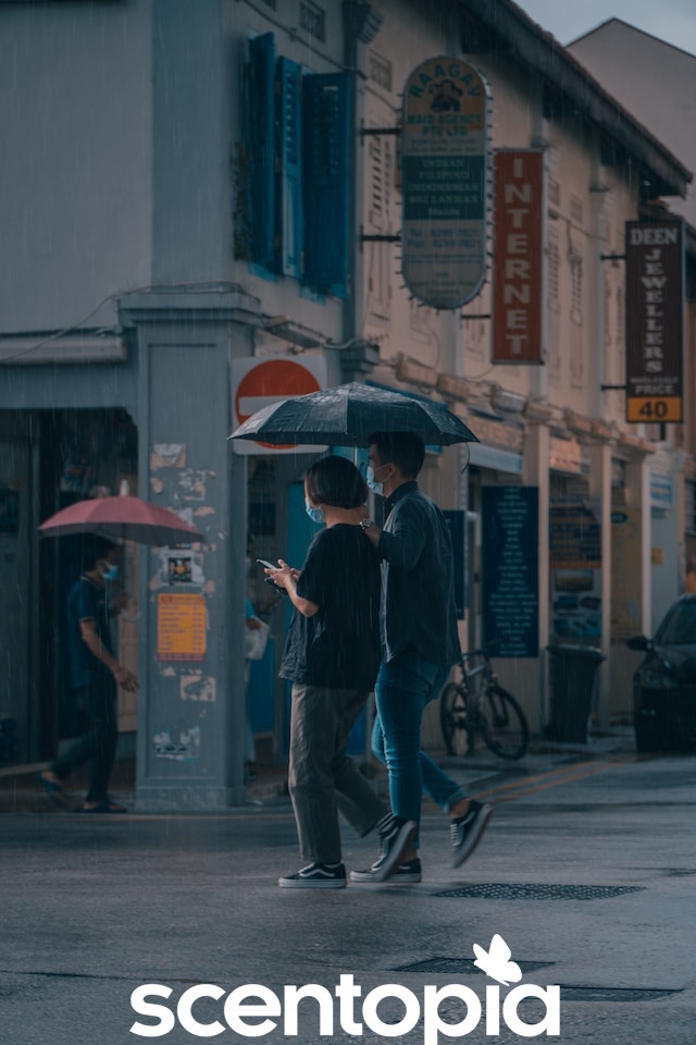 couple enjoying singapore rain