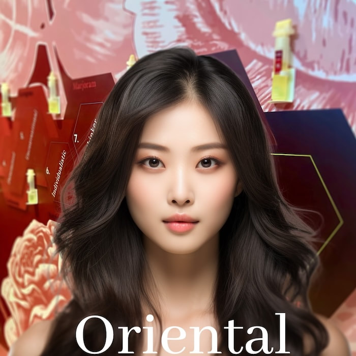 Girl in red oriental room